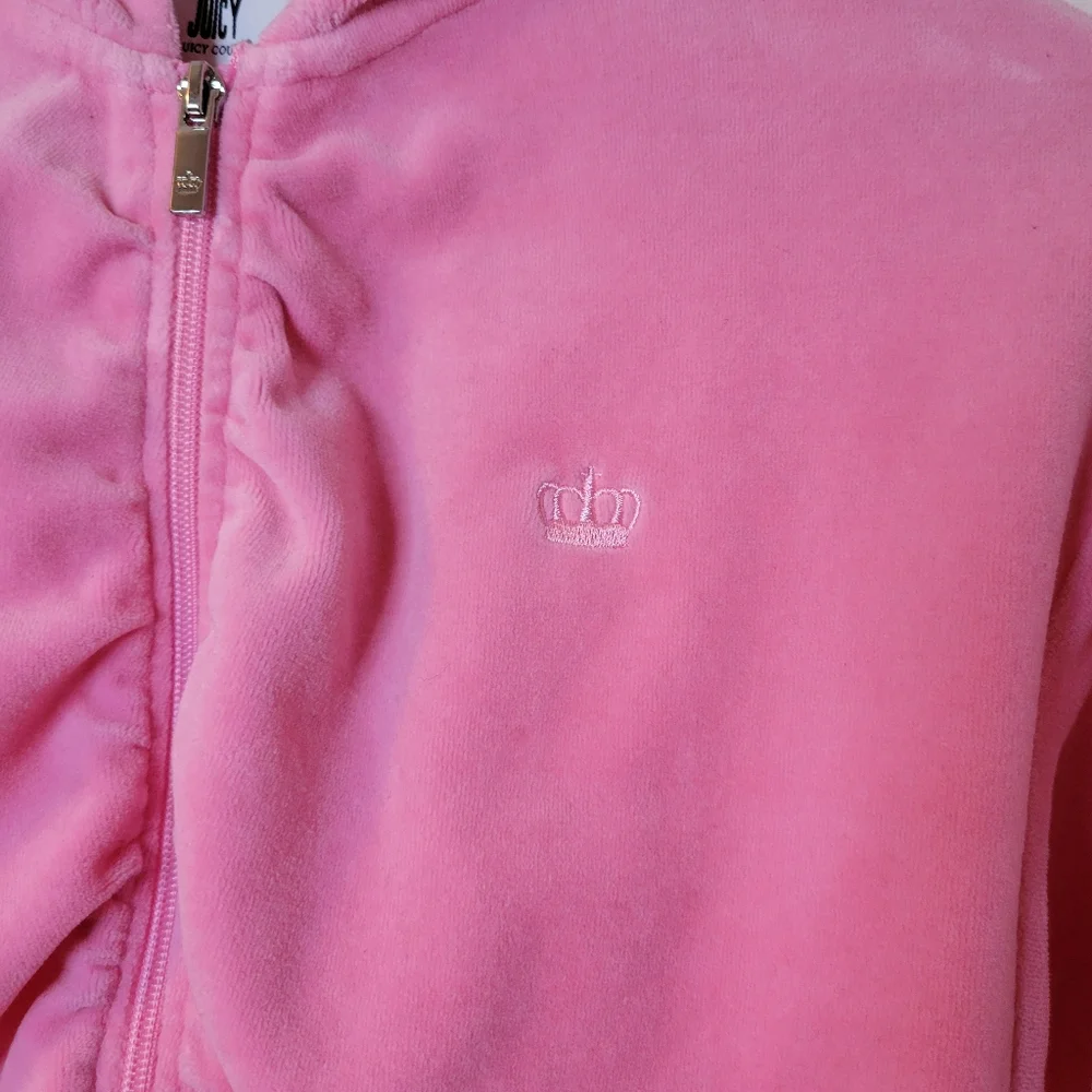 Juicy Couture Pink Ruched Zip Up Cropped Velvet Jacket, Size Womens Small - Picture 2 of 7
